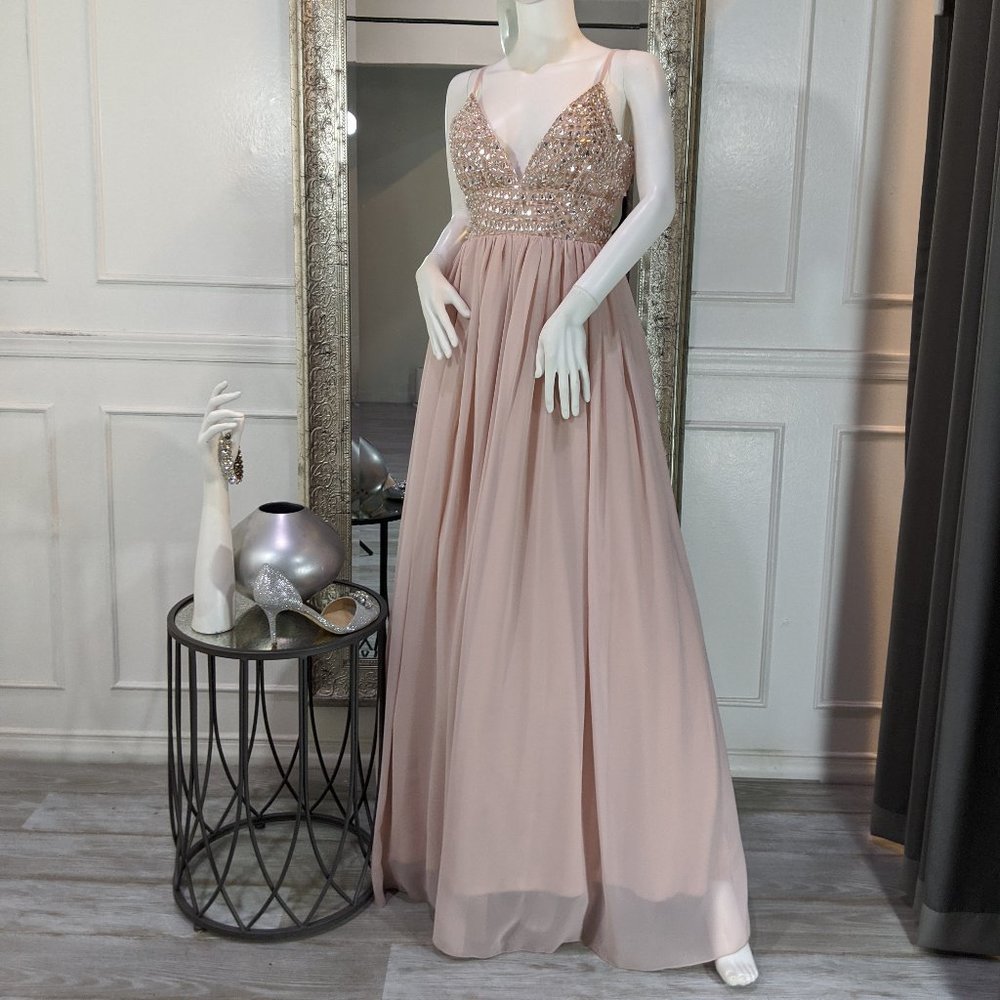 Blush Pink Formal Evening Prom Dress Gown